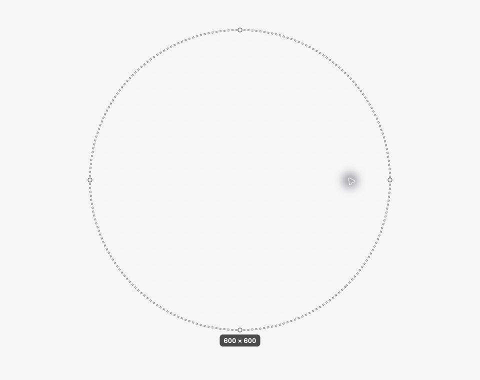 Actual Desktop Rainmaker editor showing a dotted circle selection with resize handles