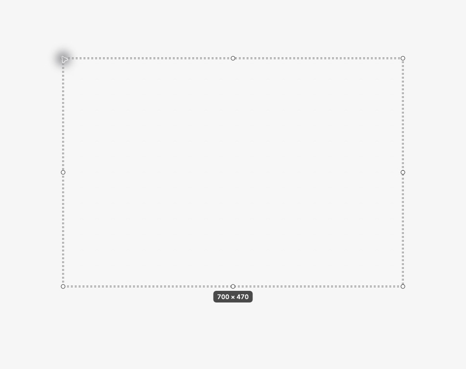 Actual Desktop Rainmaker editor showing a dotted rectangle selection with resize handles